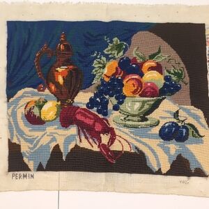 Vintage Finished Permin Fruit Bowl Needlepoint Tapestry
